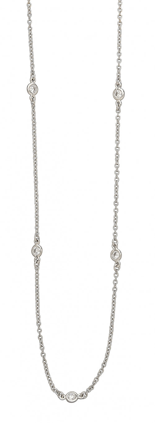 Genuine Sterling Silver Clear Cubic Zirconia Station Chain