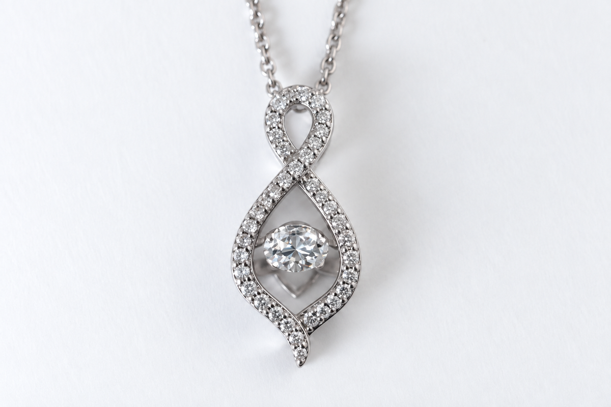 Sterling Silver Figure 8 Necklace with Moving Cubic Zirconia