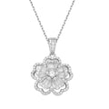 Genuine Sterling Silver flower necklace with clear cubic zirconia baguettes and round cubic zirconias