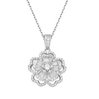 Genuine Sterling Silver flower necklace with clear cubic zirconia baguettes and round cubic zirconias