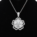 Genuine Sterling Silver flower necklace with clear cubic zirconia baguettes and round cubic zirconias