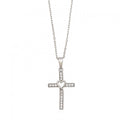 Genuine Sterling Silver Clear Cubic Zirconia Cross Necklace with Heart Center