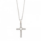 Genuine Sterling Silver Clear Cubic Zirconia Cross Necklace with Heart Center