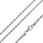 Rhodium Plated Stainless Steel 3 MM Rope Link Chain Necklace - 18"