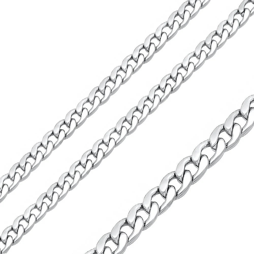Rhodium Plated Stainless Steel 6.5 MM Curb Link Chain Necklace - 16"