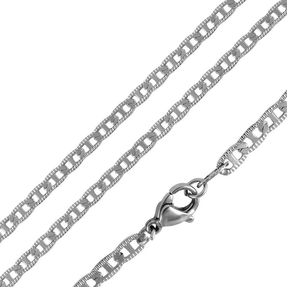Rhodium Plated Stainless Steel 3 MM Diamond Cut Valentino Link Chain Necklace - 20"