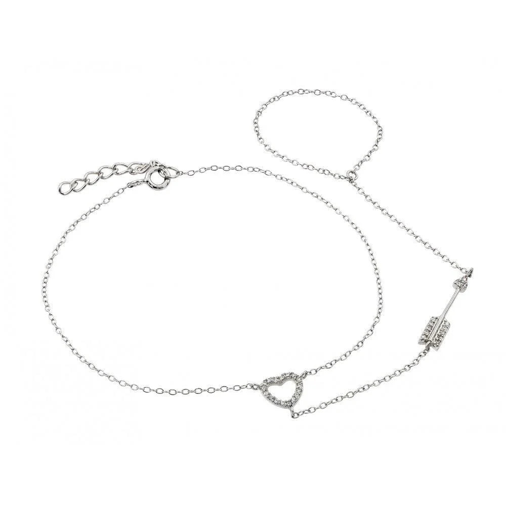 925 Sterling Silver Cubic Zirconia Heart & Arrow Clone Ring Bracelet