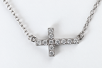 Sterling Silver Sideways Cross Necklace with Cubic Zirconia