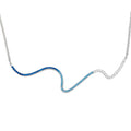Genuine Sterling Silver Squiggle Line Necklace with clear, sky blue, and dark blue Cubic Zirconia