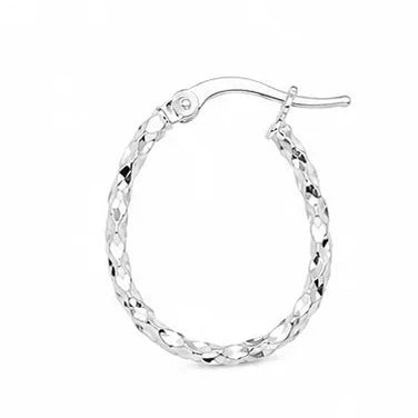 20mm Diamond Cut Twisted Oval Hoop Earrings in Sterling Silver