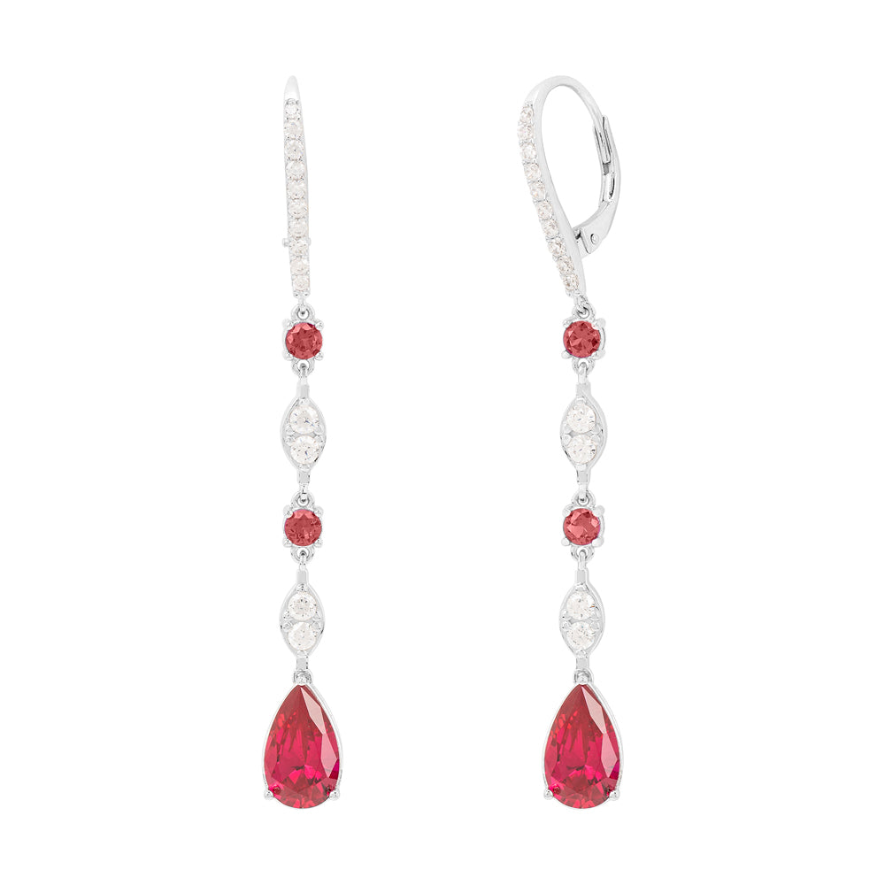 Genuine Sterling Silver Pear Shaped Cubic Zirconia Drop with Clear Cubic Zirconia Earrings