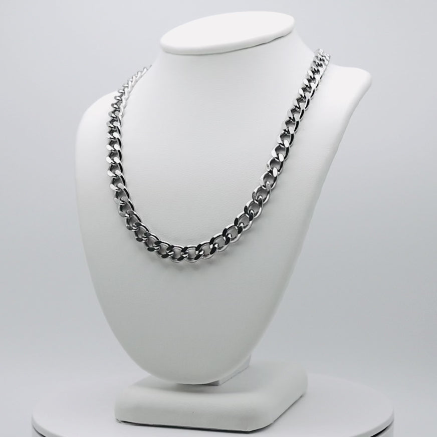 Rhodium Plated Stainless Steel 6 MM Curb Link Chain Necklace - 20"