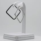 Rhodium Plated Stainless Steel Hammered Square Hoop Earrings - 30mm