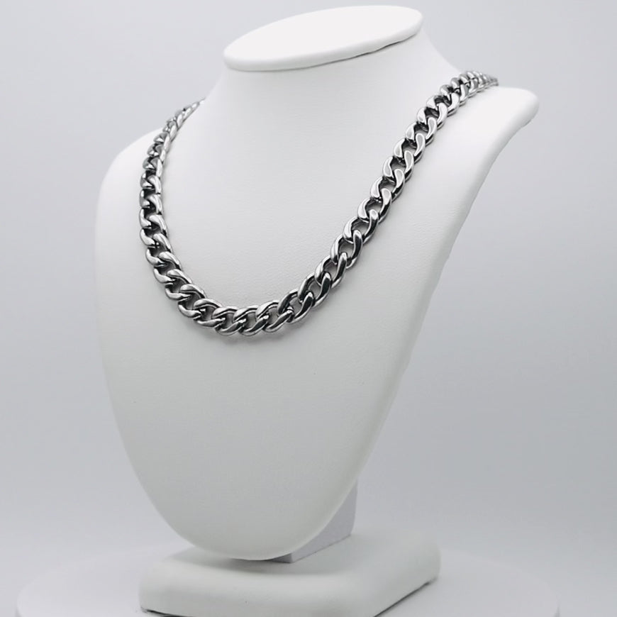 Rhodium Plated Stainless Steel 6.5 MM Curb Link Chain Necklace - 16"