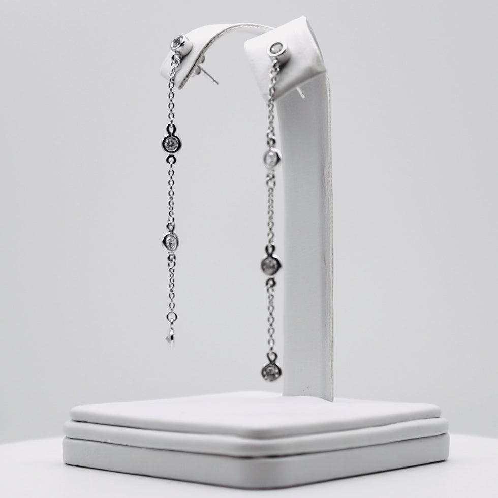 Genuine Sterling Silver Clear Cubic Zirconia Dangle Earrings