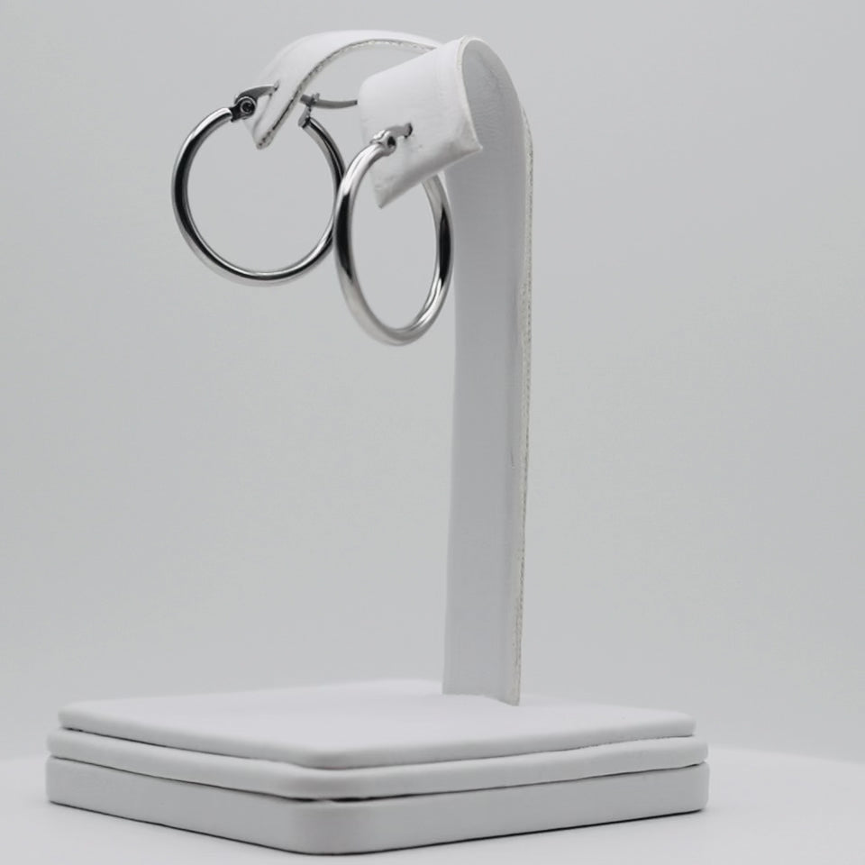 Rhodium Plated Stainless Steel Plain Hoop Earrings - 18mm
