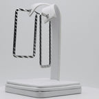 Rhodium Plated Stainless Steel Rectangle Crinkle Hoops Earrings - 25mm