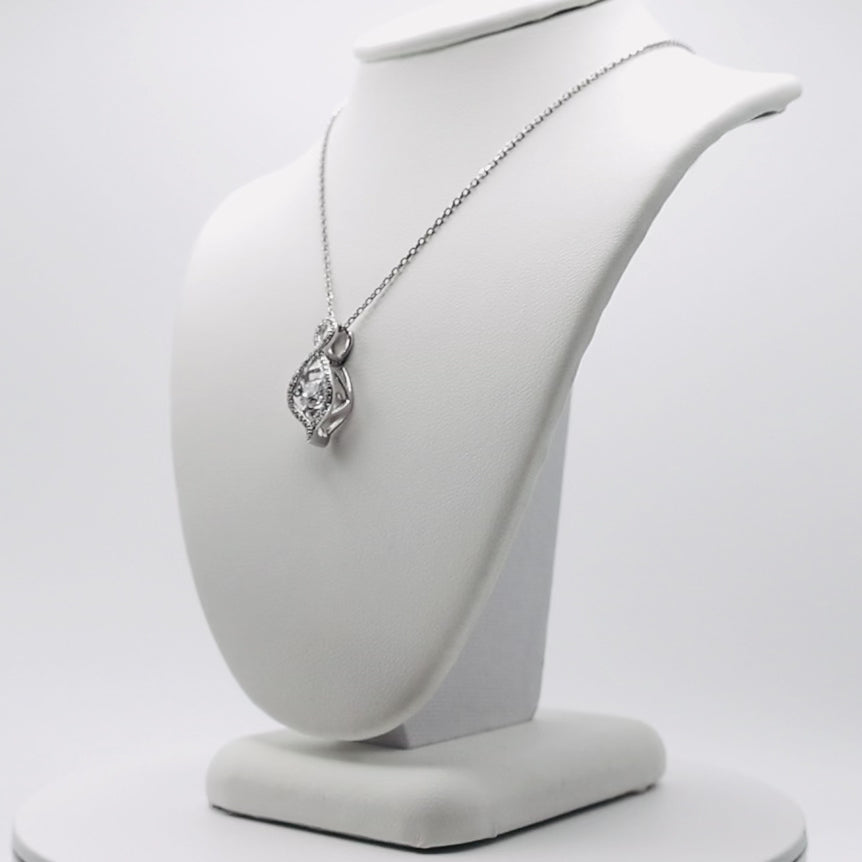 Genuine Sterling Silver Cubic Zirconia Figure 8 with Moving Cubic Zirconia Center Necklace