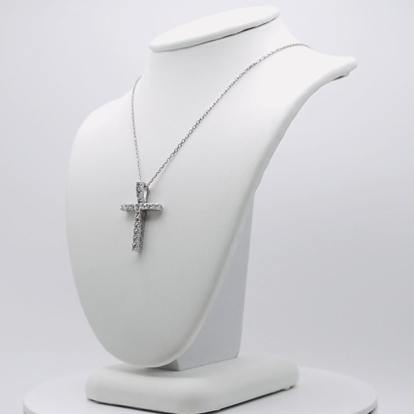 Genuine Sterling Silver Cross with Clear Cubic Zirconia Necklace