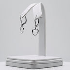 Genuine Sterling Silver Double Heart Drop with Genuine White Topaz Lever Back Earrings