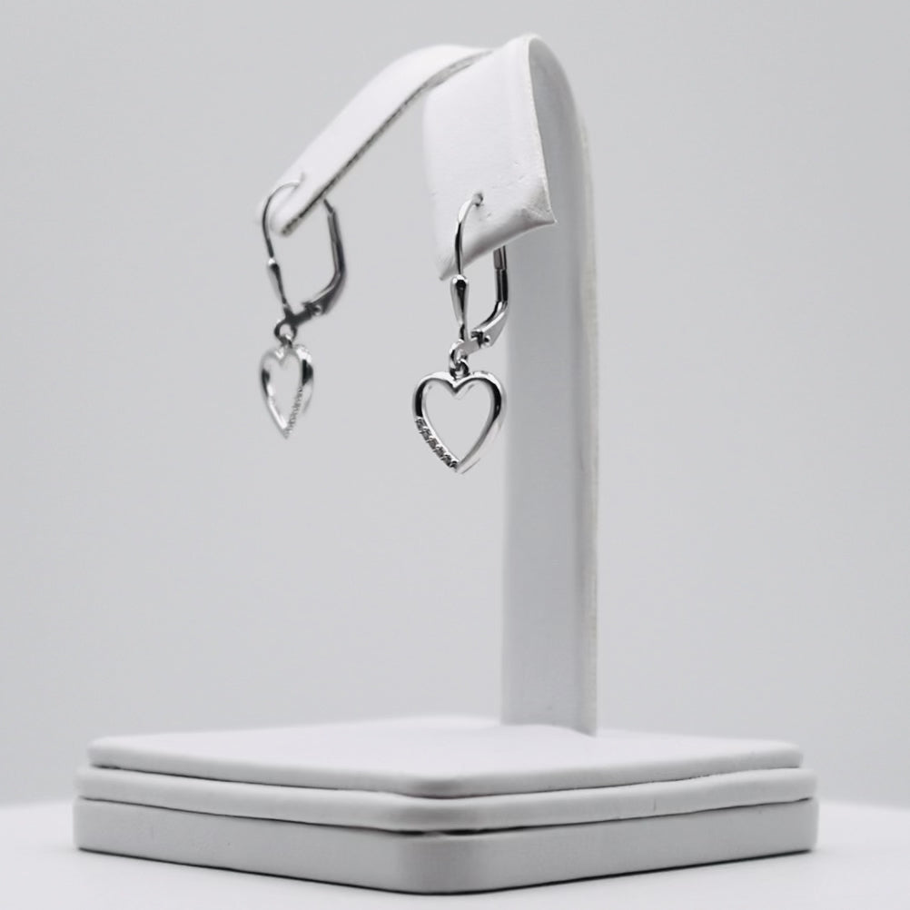 Genuine Sterling Silver Double Heart Drop with Genuine White Topaz Lever Back Earrings