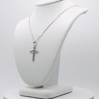 Genuine Sterling Silver Clear Cubic Zirconia Cross Necklace with Heart Center