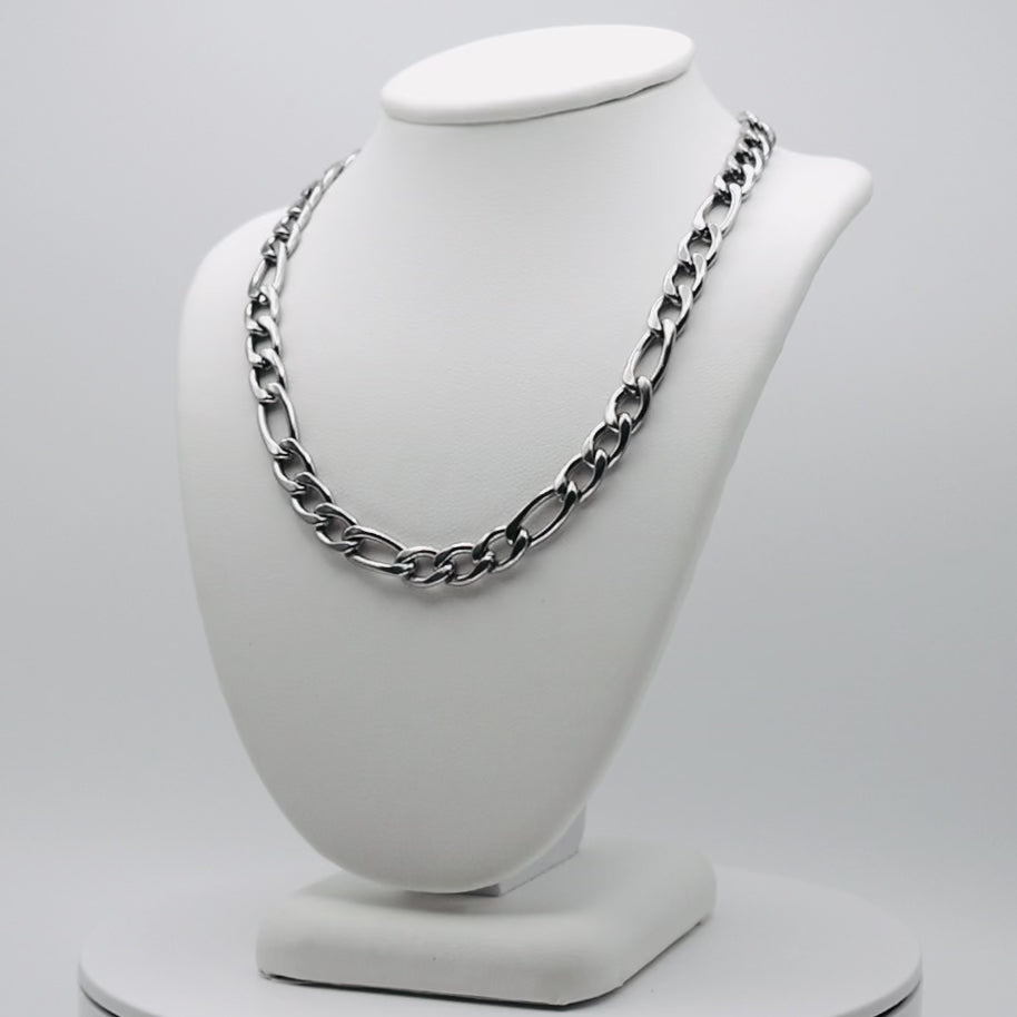 Rhodium Plated Stainless Steel 6 MM Figaro Link Chain Necklace - 18"