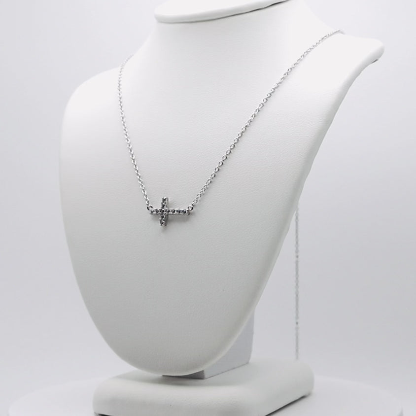 Genuine Sterling Silver Sideways Cross Necklace 15" adjustable to 18"
