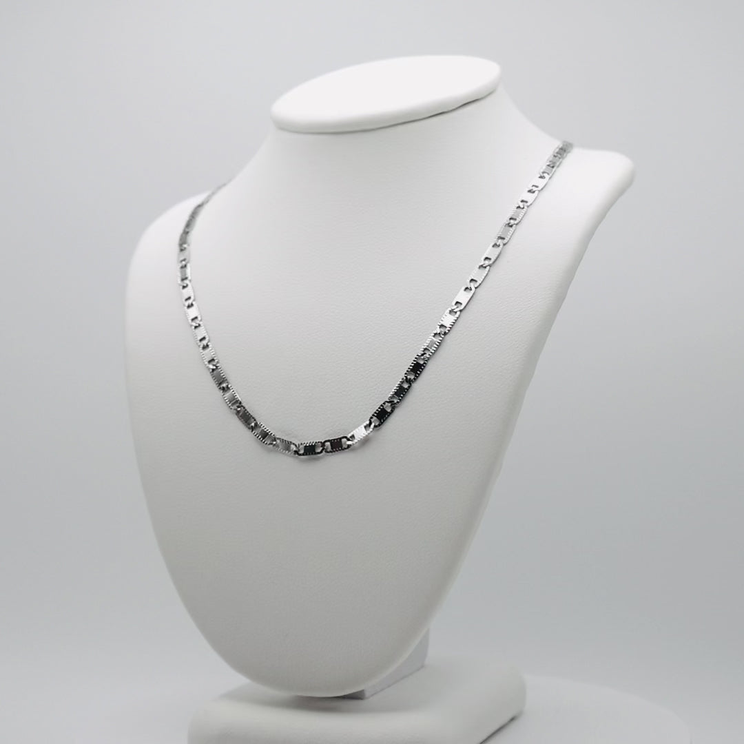 Rhodium Plated Stainless Steel 3 MM Diamond Cut Valentino Link Chain Necklace - 20"