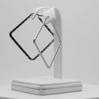 Rhodium Plated Stainless Steel Hammered Square Hoop Earrings - 40mm