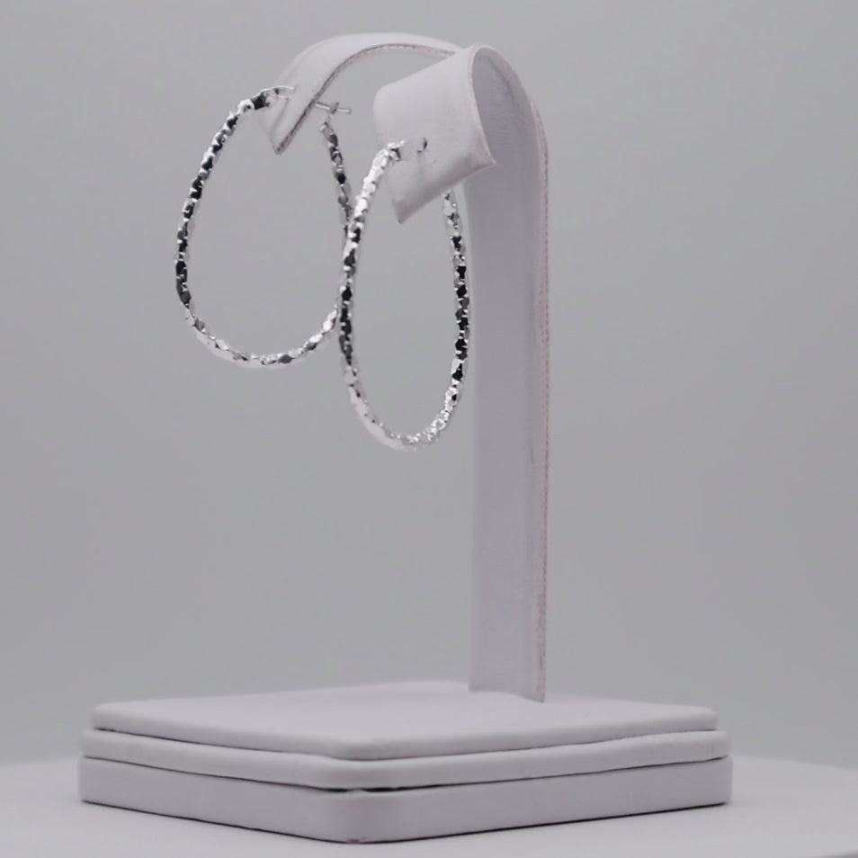 Genuine Sterling Silver Silver Diamond Cut Twisted Oval Hoop Earrings - 30mm