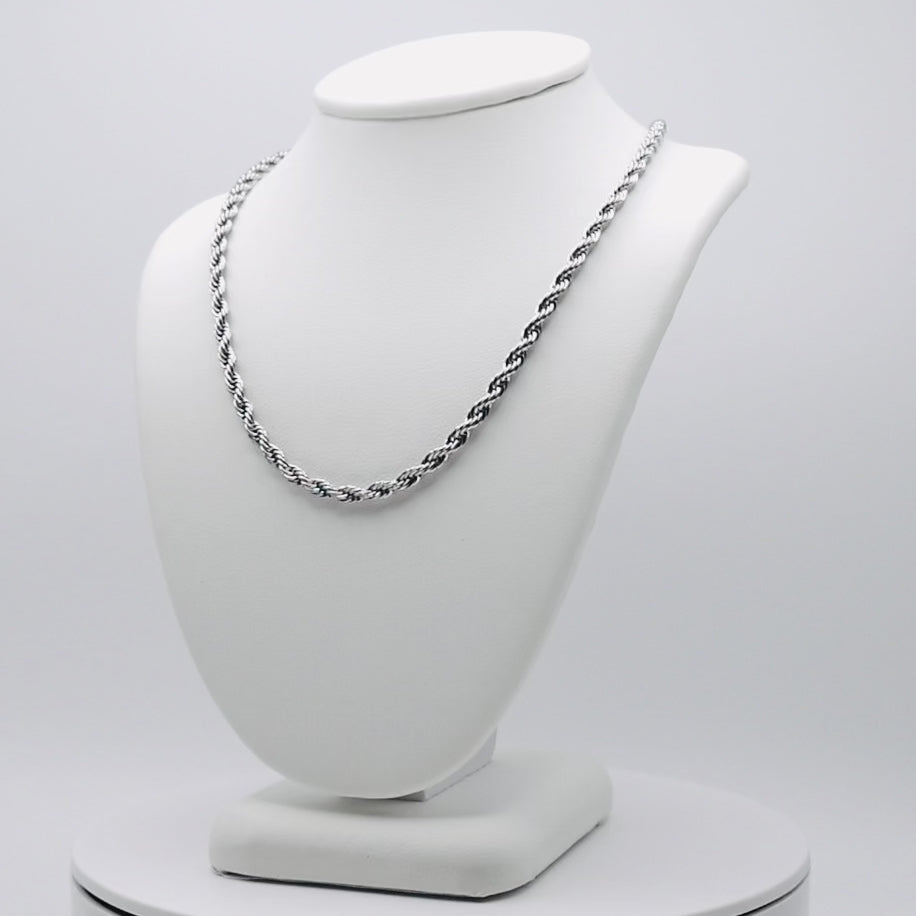 Rhodium Plated Stainless Steel 3 MM Rope Link Chain Necklace - 18"