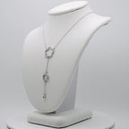 Genuine Sterling Silver Rhodium Plated Double Open Cubic Zirconia Clover Drop Necklace