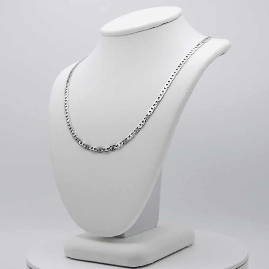 Rhodium Plated Stainless Steel 3 MM Diamond Cut Valentino Link Chain Necklace - 18"