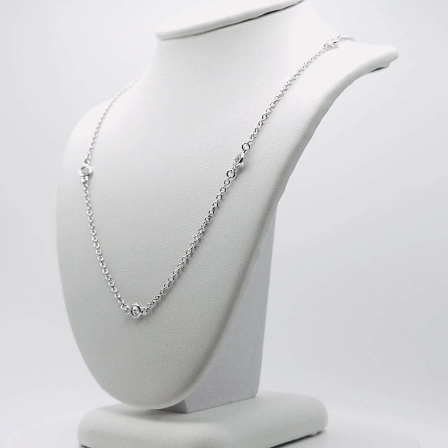 Genuine Sterling Silver Clear Cubic Zirconia Station Chain