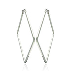 Rhodium Plated Stainless Steel Hammered Square Hoop Earrings - 40mm