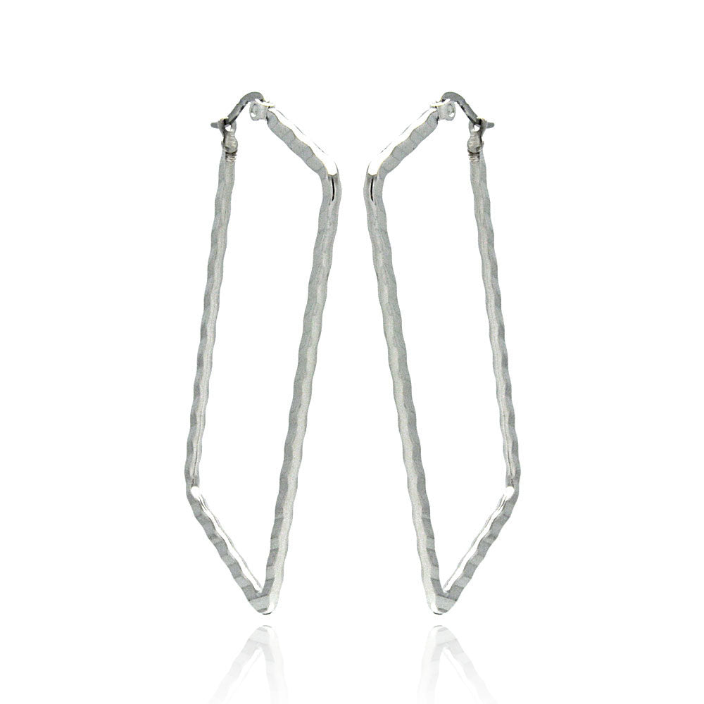 Rhodium Plated Stainless Steel Rectangle Crinkle Hoops Earrings - 30mm